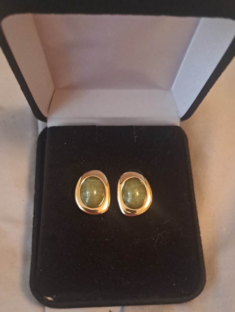 Luv Aj Gold-Tone Oval Earrings with Olive Green Cabochons